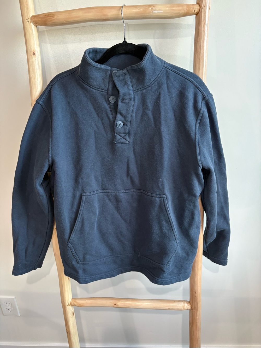 Banana Republic Men's Navy Button-Placket Crewneck Pullover